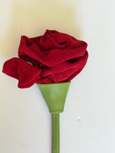Load image into Gallery viewer, Crimson Elegance Long Rose Brooch – Handmade Leather Statement Piece