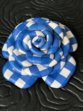 Load image into Gallery viewer, Blue Gingham Camellia Leather Brooch