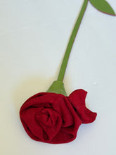 Load image into Gallery viewer, Crimson Elegance Long Rose Brooch – Handmade Leather Statement Piece
