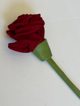 Load image into Gallery viewer, Crimson Elegance Long Rose Brooch – Handmade Leather Statement Piece
