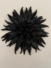 Load image into Gallery viewer, Midnight Obsidian Chrysanthemum — Large Black Leather Flower Brooch