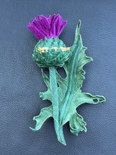 Load image into Gallery viewer, Amethyst Thistle Leather Brooch