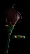 Load image into Gallery viewer, Dark Cherry Calla Lily Leather Brooch – Sculptural Floral Statement Pin