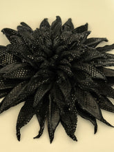 Load image into Gallery viewer, Midnight Obsidian Chrysanthemum — Large Black Leather Flower Brooch