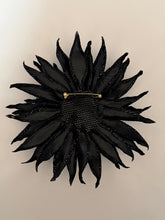 Load image into Gallery viewer, Midnight Obsidian Chrysanthemum — Large Black Leather Flower Brooch