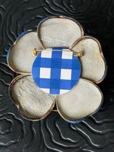 Load image into Gallery viewer, Blue Gingham Camellia Leather Brooch