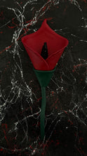 Load image into Gallery viewer, Crimson Noir Calla — Handmade Leather Flower Brooch