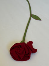 Load image into Gallery viewer, Crimson Elegance Long Rose Brooch – Handmade Leather Statement Piece