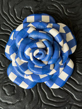 Load image into Gallery viewer, Blue Gingham Camellia Leather Brooch