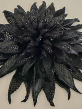 Load image into Gallery viewer, Midnight Obsidian Chrysanthemum — Large Black Leather Flower Brooch