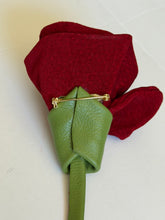 Load image into Gallery viewer, Crimson Elegance Long Rose Brooch – Handmade Leather Statement Piece