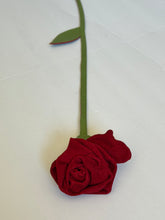 Load image into Gallery viewer, Crimson Elegance Long Rose Brooch – Handmade Leather Statement Piece