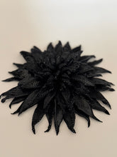 Load image into Gallery viewer, Midnight Obsidian Chrysanthemum — Large Black Leather Flower Brooch