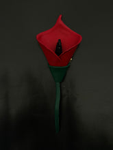 Load image into Gallery viewer, Crimson Noir Calla — Handmade Leather Flower Brooch