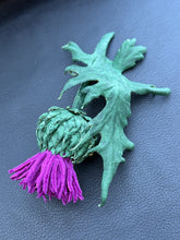 Load image into Gallery viewer, Amethyst Thistle Leather Brooch