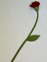 Load image into Gallery viewer, Crimson Elegance Long Rose Brooch – Handmade Leather Statement Piece