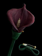 Load image into Gallery viewer, Dark Cherry Calla Lily Leather Brooch – Sculptural Floral Statement Pin