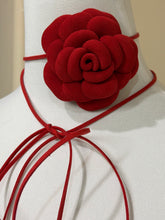 Load image into Gallery viewer, Red Camellia Tie | Convertible Suede Floral Accessory