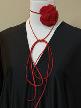 Load image into Gallery viewer, Red Camellia Tie | Convertible Suede Floral Accessory