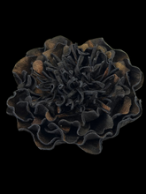 Load image into Gallery viewer, Obsidian Gold Peony – Handmade Leather Flower Brooch