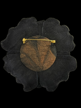 Load image into Gallery viewer, Obsidian Gold Peony – Handmade Leather Flower Brooch